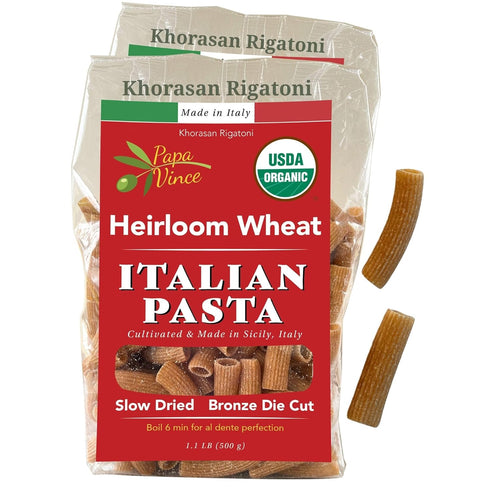 Papa Vince Organic Whole Wheat Non Enriched Rigatoni: Low Gluten Italian Pasta