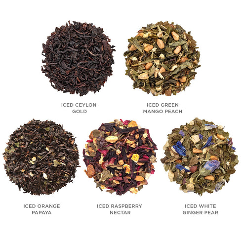 5 Count 24 oz. Tea Forte Tea Over Ice Sampler Premium Organic Caffeine-Free and Caffeinated Assorted Iced Tea Blends
