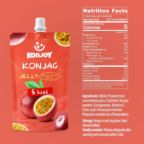 12 (5 KONJOY Konjac Jelly Passion Fruit Flavor, Squeeze Pouches Drinkable Jelly Snack Low Calorie kcal), Fat-Free