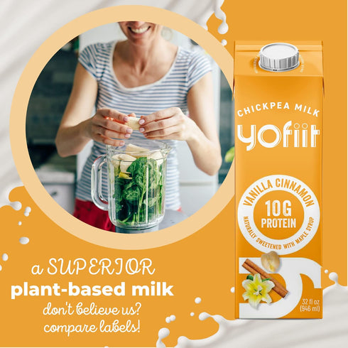 10g 6 Pack Yofiit Vanilla Cinnamon Plant Based Milk with Pea Protein and Flax - More Protein than Almond Milk - Non