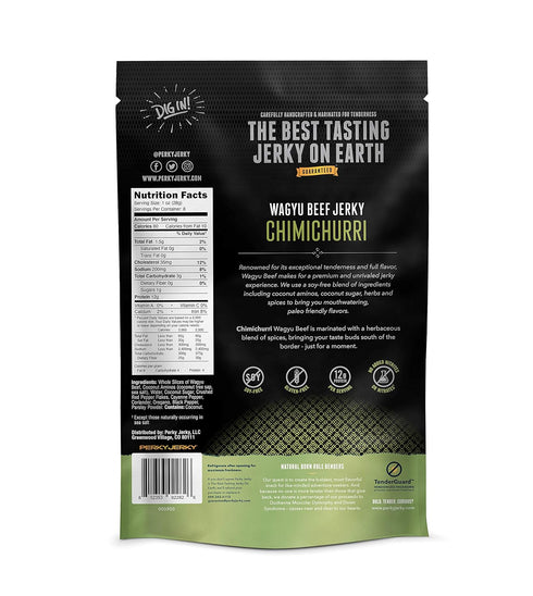 Perky Jerky Chimichurri Wagyu Beef Jerky, 8oz - Handcrafted, Tender Texture, Bold Flavor, 12g Protein, Keto Paleo