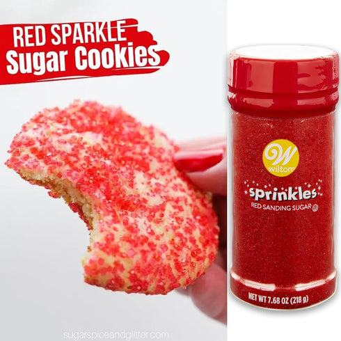 7.76 oz Wilton Red Sanding Sugar Sprinkles, Sparkling Sprinkles Sugar Crystals for baking and Cookie Decorating