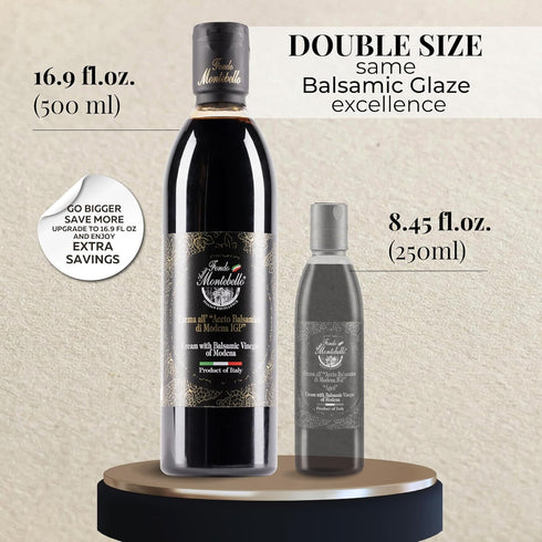 16.9 fl.oz. (500 ml), Aged Balsamic Glaze High Density Balsamic Vinegar Glaze Drizzle, Cream with Balsamic Vinegar