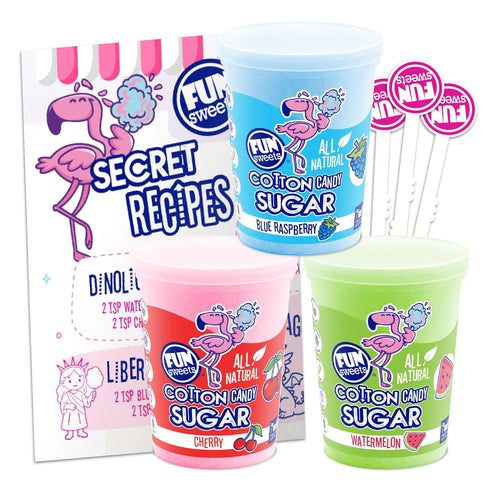 Fun Sweets Cotton Candy Sugar 3 Flavor Variety Pack Cherry, Blue Raspberry