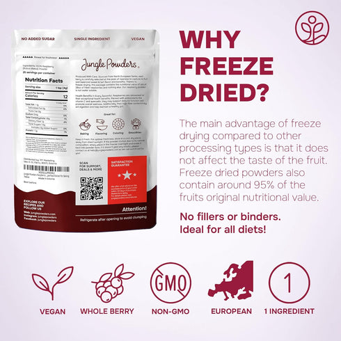 3.5 Jungle Powders Raspberry Powder Ounce Bag, Food Grade Powdered Unsweetened Freeze Dried Raspberries, Additive