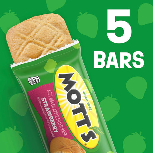 5 6.55 oz Mott's Soft Baked Apple Filled Bars, Strawberry Flavor Snacks, Made with Real Fruit, Ct