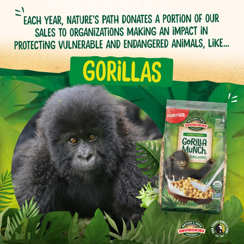 23 oz (Pack 1), Packaging, EnviroKidz Organic Gorilla Munch Cereal, of Corn Puffs, Gluten Free, Non-GMO, Earth Friendly