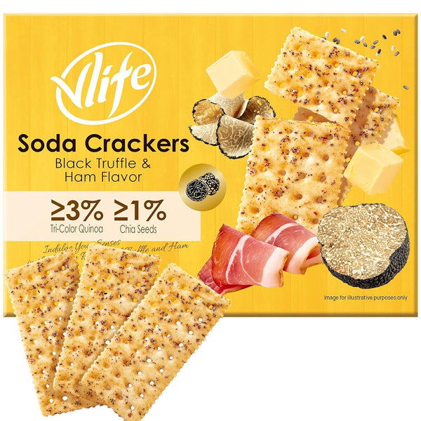 Vloong Black Truffle and Prosciutto Soda Crackers with Chia Seeds and Quinoa,