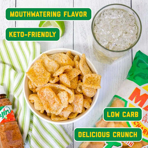 3oz (12-Pack) Mac's Tajin Chili Lime Fried Pork Skins - Tajin Chili Lime Flavored Chicharrones Pork Rinds - Low Carb