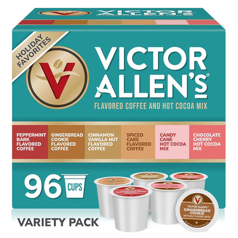 Victor Allen's Coffee Holiday Favorites Coffee & Hot Cocoa Variety Pack, 96