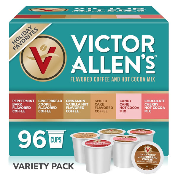 Victor Allen's Coffee Holiday Favorites Coffee & Hot Cocoa Variety Pack, 96