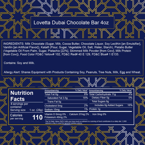 Lovetta Chocolate (1 Pack) Lovetta Dubai Chocolate Bar Pistachio Knafeh - Luxury Rich Milk Chocolate, Individually