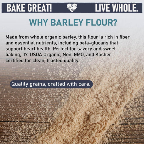 5 Lb Great River Milling Organic Barley Flour | Unbleached, Unbromated, Non-GMO, Kosher | High Fiber, Nutty Flavor