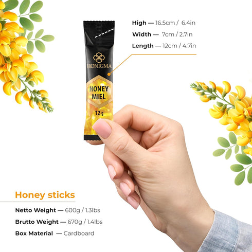 50 Count (12g (Pack 1) HONIGMA Pure Ukrainian Acacia Honey Sticks Deliciously Sweet Sustainably Sourced Each) Natural