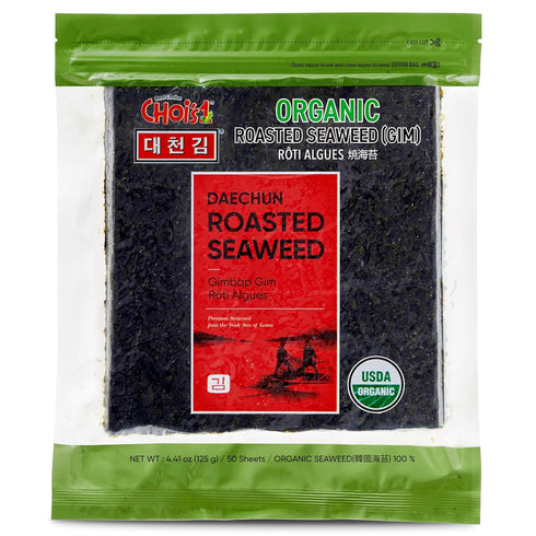 CHOI's 1 Organic Roasted Seaweed, Gim, Sushi Nori (50 Full Sheets) - Product of Korea - Gold Grade, Vegan, Keto, Gluten