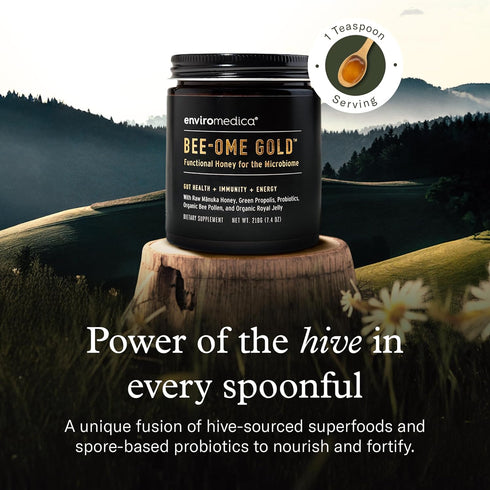 7.4oz Bee-Ome Gold by Enviromedica - Unpasteurized Raw Manuka Honey with Probiotics, Royal Jelly, Bee Pollen