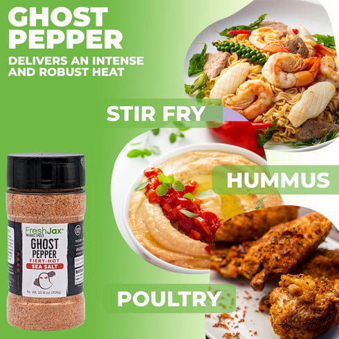 FreshJax Spices and Seasonings | Ghost Pepper Fiery Hot Sea Salt, 10.8 oz Large Bottle, Handcrafted in Jacksonville