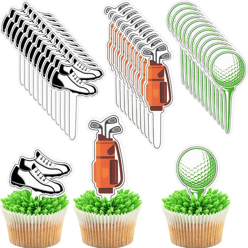Golf Theme Cupcake Toppers, Golf Shoe Picks & Golf Ball Birthday Cake Decorations for Baby Shower (48 Pcs)
