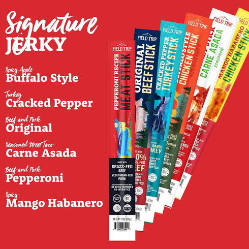 100 1oz, 24 Pack Field Trip Grass Fed Pepperoni Jerky Snack Sticks, Keto, Paleo, Gluten Free, Allergy Friendly Snack