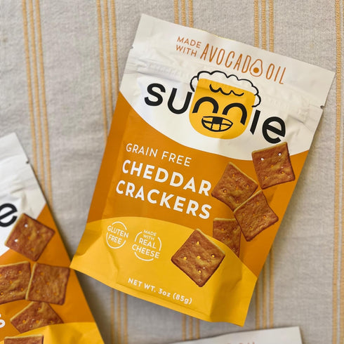 Sunnie Gluten Free Cheddar Crackers - Healthy Grain-Free Snacks Made with Real Cheese (9 oz - Pack of 3)