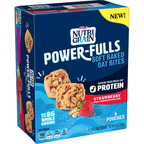 (5 20 Nutri-Grain Power-Fulls Soft Baked Oat Bites, Protein Snacks, Whole Grain, Strawberry Boxes, Pouches)