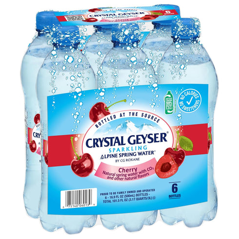 6-Pack, 16.9oz Crystal Geyser Sparkling Natural Alpine Spring Water, Cherry and Other Natural Flavors, Bottles, Zero