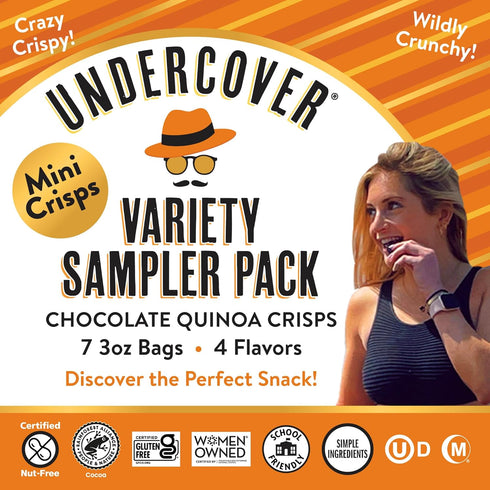 Pack 7-Pack, 3oz Undercover Snacks Chocolate Quinoa Crisps - Variety Sampler | Bags of Mini Crisps | Gluten Free