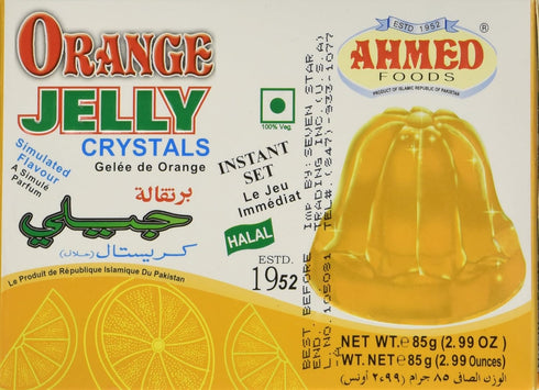 AHMED foods AHMED Halal Jello Vegetarian Crystal Jelly, Orange, 85 Gram (Pack of 12)