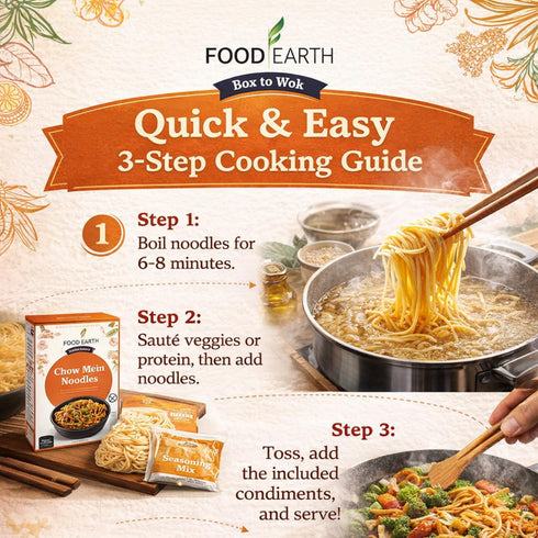 250g Pack 1 Food Earth Chow Mein Noodles Authentic Stir-Fry for Asian Cooking | Non-Sticky Wok-Ready Noodles for Chow