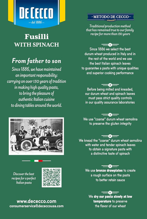 No.34, 12 De Cecco Spinach Pasta, Fusilli Ounce