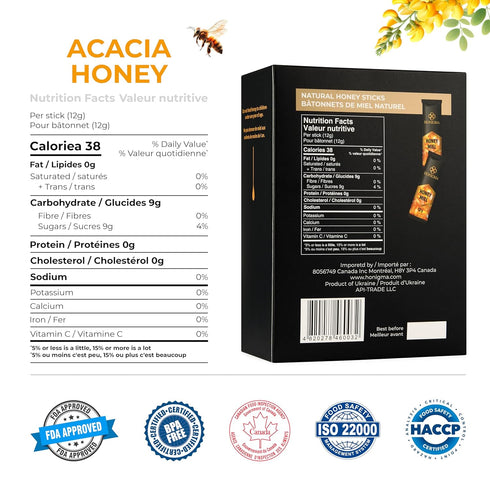 50 Count (12g (Pack 1) HONIGMA Pure Ukrainian Acacia Honey Sticks Deliciously Sweet Sustainably Sourced Each) Natural