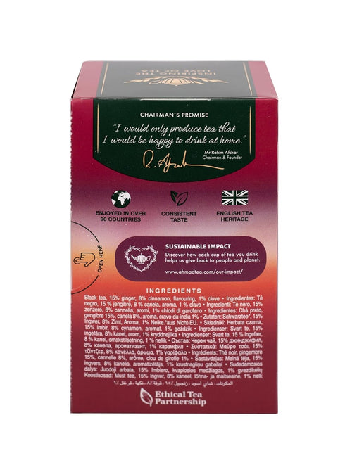 20 (Pack 1) Ahmad Tea Black Tea, Chai Spice Teabags, ct of - Caffeinated & Sugar-Free