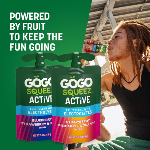18-Count Pack GoGo squeeZ No Sugar Added Active Fruit Blend with Electrolytes| Variety | Blueberry Strawberry Lemon