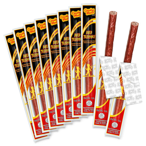 Country Meats Meat Sticks - 0 Trans Fat, USDA Certified, Good Source of Protein, 10 Bold Teriyaki Sticks