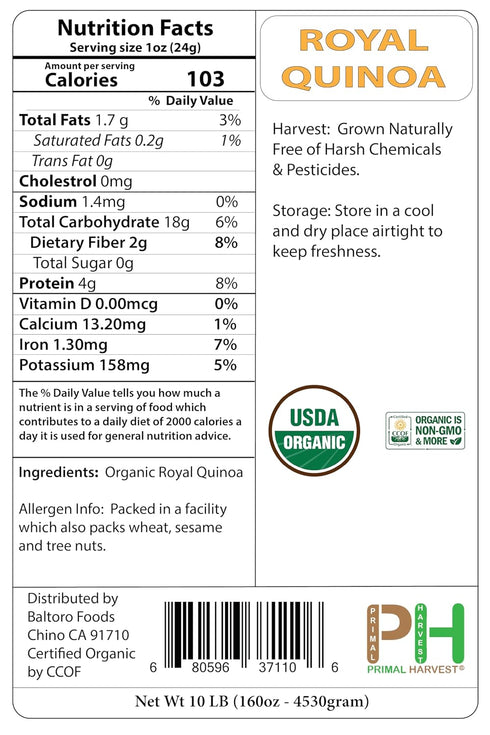 BALTORO (12 OZ) Organic Golden White Whole Quinoa Grain Royal no-GMO Gluten Free Bulk