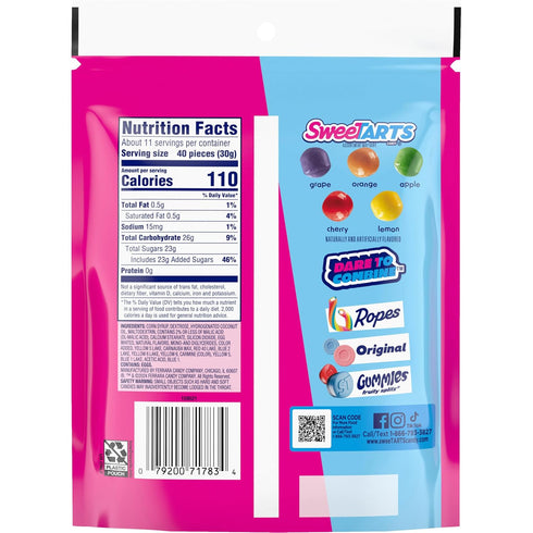 12 oz SweeTARTS Mini Chewy Candy, Mixed Fruit Flavors (Cherry, Grape, Lemon, Apple & Orange), Sweet & Tart Chewy Candy