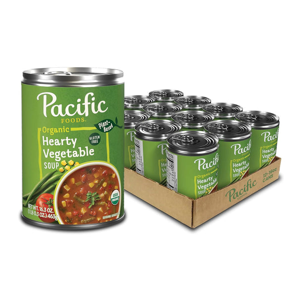 Pacific Foods Organic Hearty Vegetable Soup, Plant Based, 16.3 oz Can (Pack