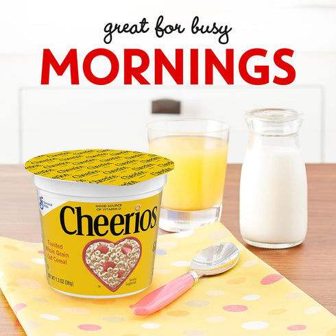 1.3 oz (Pack 12) Cheerios Breakfast Cereal Cup, Gluten Free, Single Serve Cereal