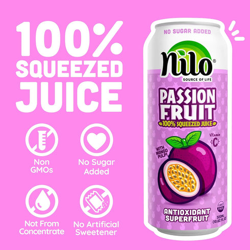 100% 16.57 oz (Pack 12) NILO Passion Fruit Juice | Squeezed Maracuya Passion Fruit | NO Sugar added | NOT From