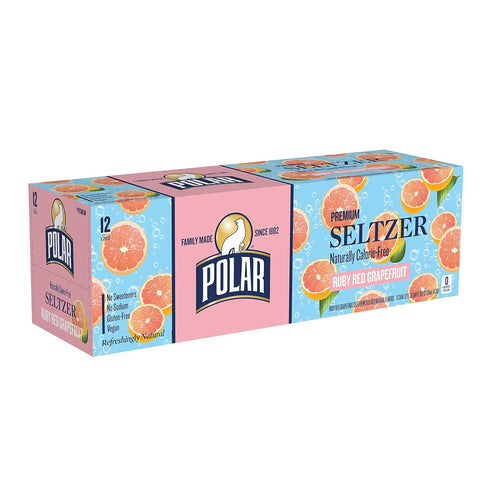 Polar Beverages Seltzer Water Ruby Red Grapefruit, 12 fl oz cans, 12