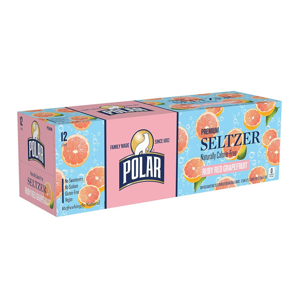 Polar Beverages Seltzer Water Ruby Red Grapefruit, 12 fl oz cans, 12