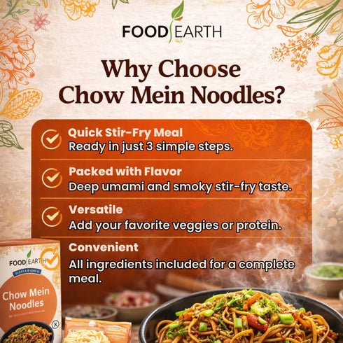 250g Pack 1 Food Earth Chow Mein Noodles Authentic Stir-Fry for Asian Cooking | Non-Sticky Wok-Ready Noodles for Chow