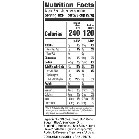 11 oz (Pack 4) Cascadian Farm Organic Granola, French Vanilla Almond Cereal, Resealable Pouch
