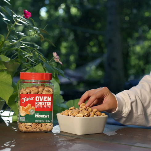 24 (Pack 2) Fisher Oven Roasted Never Fried Whole Cashews, Ounces, Snacks for Adults, Made With Sea Salt, No Added