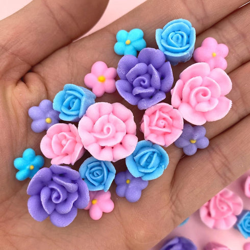 60 Unicorn Icing Flowers | Small Edible Roses | Lavender and Pink