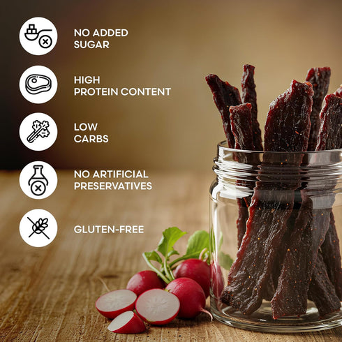 2 oz (Pack 2) Tough to Chew: Organic Bone Broth Beef Jerky Grass-Fed, Zero Sugar, Low Calorie, High Protein, Extra-Firm