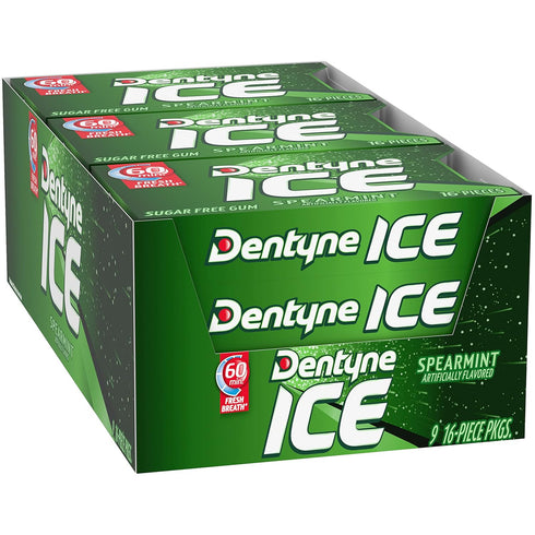 Dentyne Ice Spearmint Sugar-Free Chewing Gum, 9 Packs of 16 Pieces (144 Total)