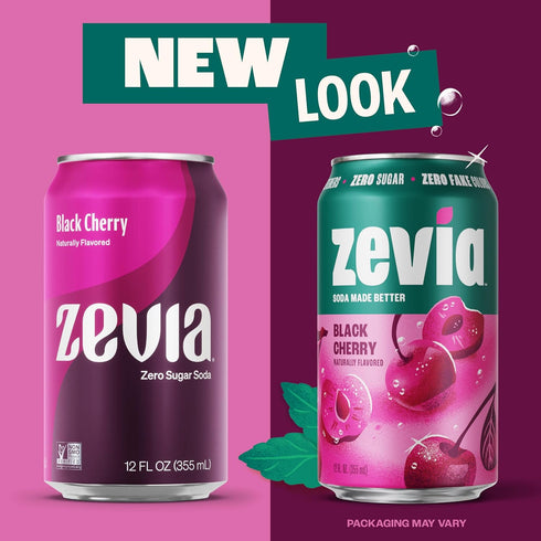 12 oz (8-Pack) Zevia Zero Sugar Soda, Black Cherry, Cans Naturally Sweetened, Non-GMO Project Verified, Gluten-Free