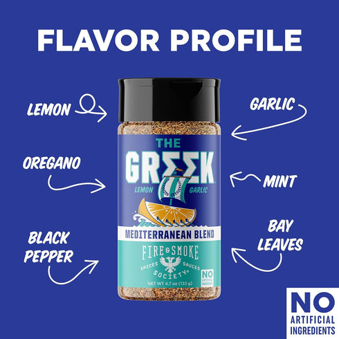 Fire & Smoke Society The Greek Seasoning, Mediterranean Flavors for Fish, Shrimp, Lamb, Pork, 4.7 oz
