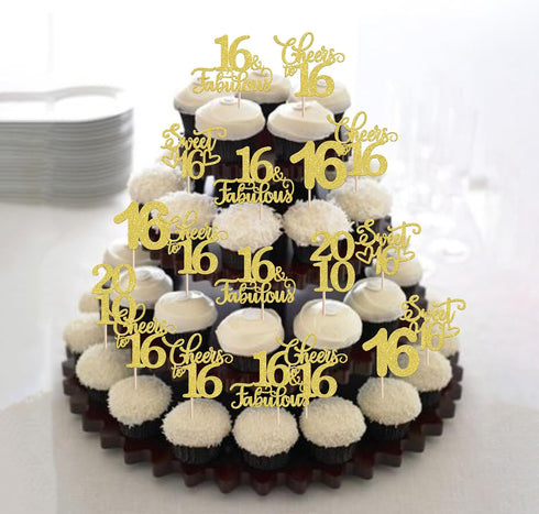 30 16th 16 2010 16 16th PCS Happy Birthday Cupcake Toppers Sweet Fabulous Sixteen Since Cupcake Picks Cheers to Years